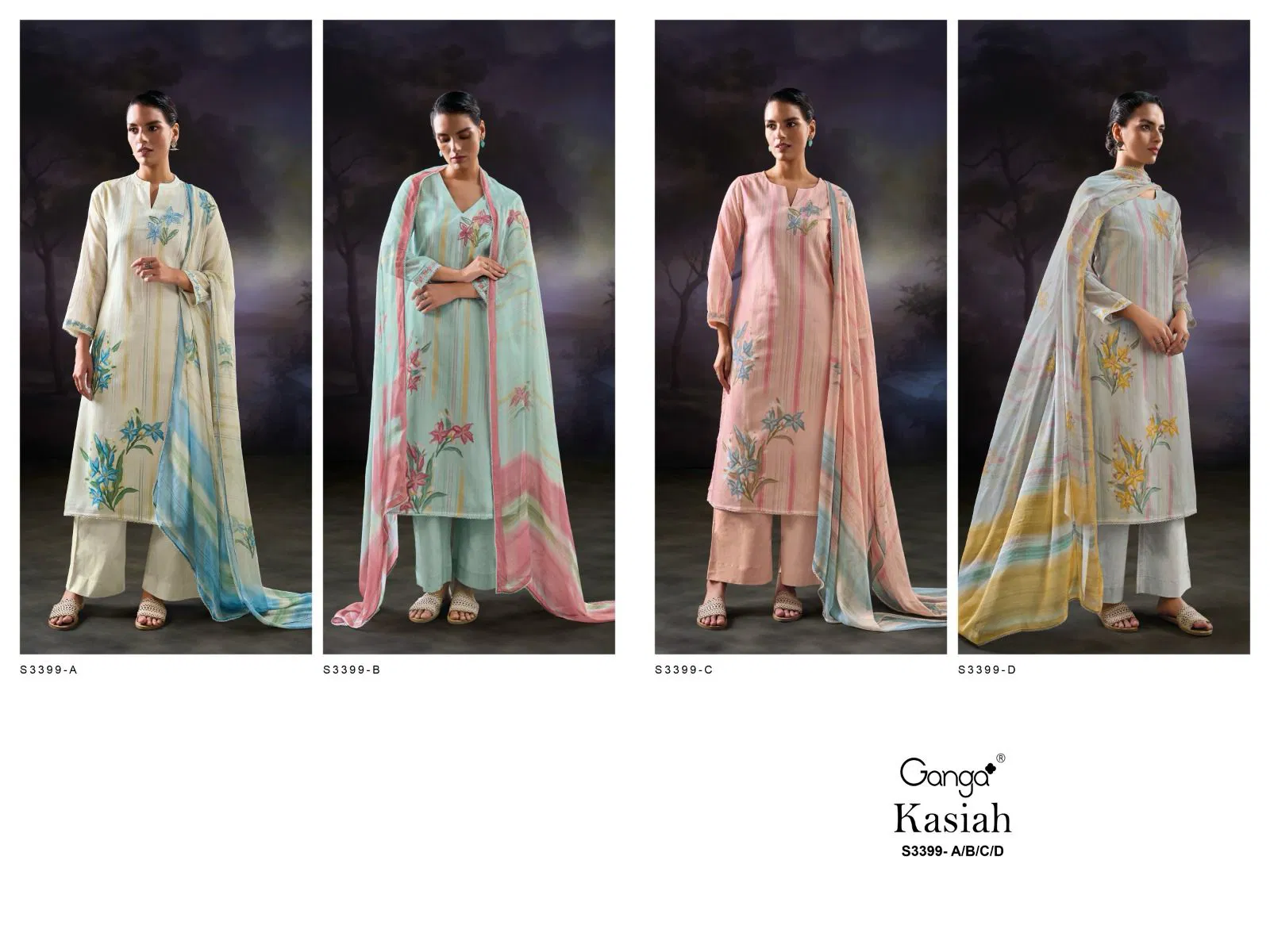 Kasiah 3399 by Ganga Cotton Printed Embroidery Salwar Suit Orders In India