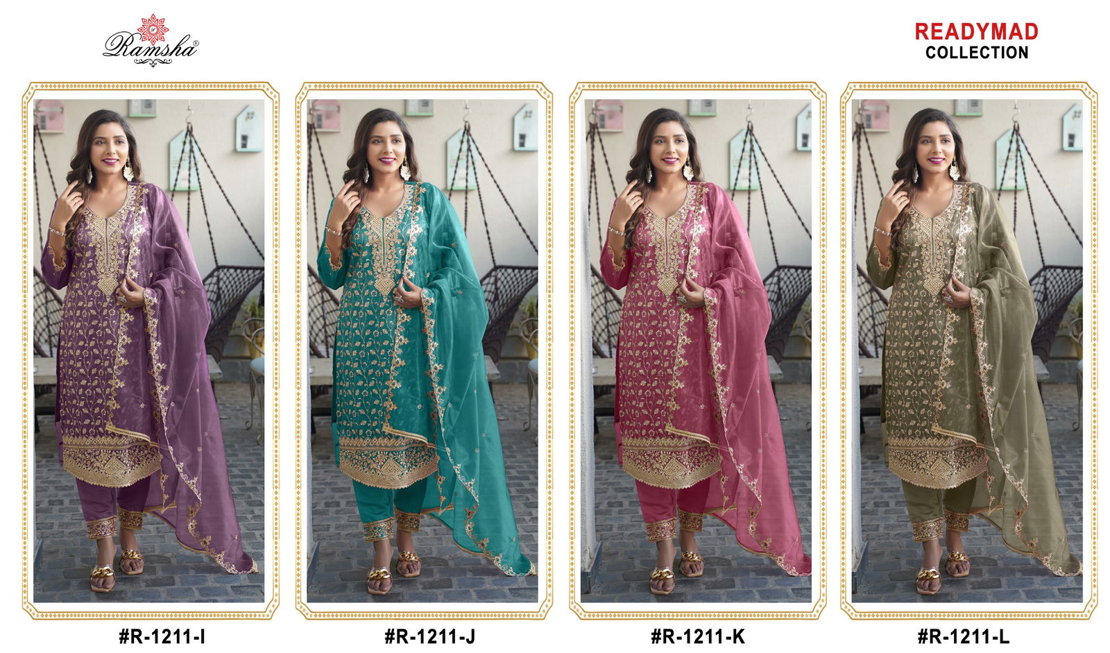 R 1211 I To L By Ramsha Simmer Embroidery Pakistani Readymade Suits Orders In India