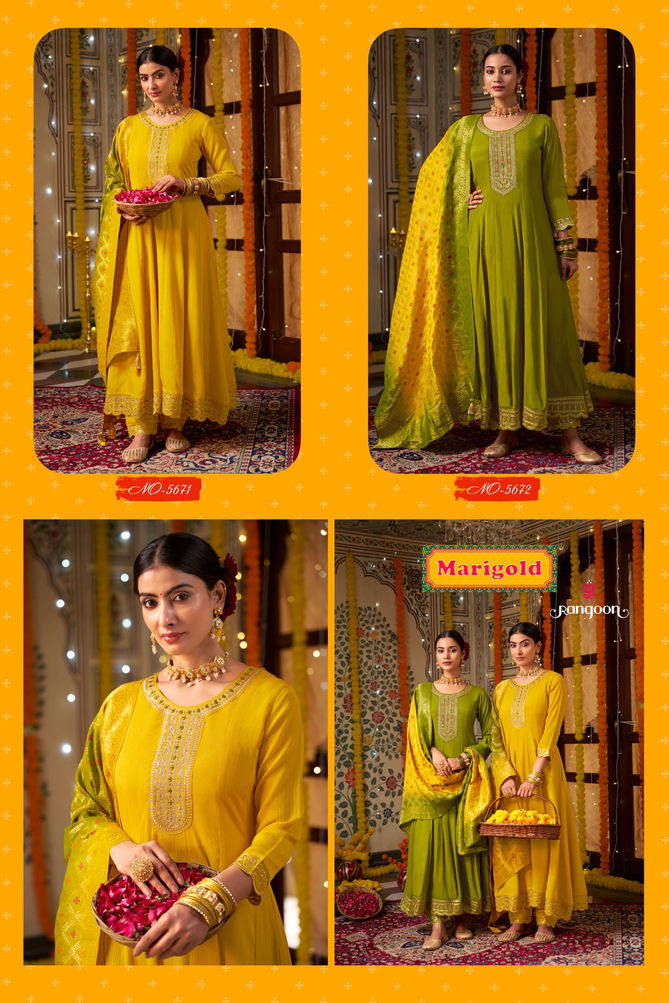 Marigold By Rangoon Silk Anarkali Readymade Suits Wholesale Price