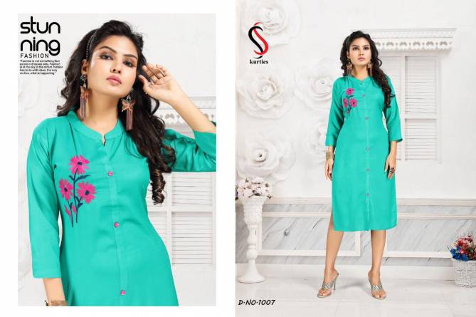 Ss Purvi 5 Latest Designer Heavy Rayon Casual Wear Embroidered Kurti Collection 