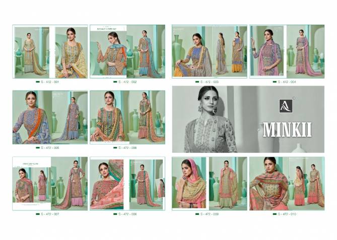 Alok Minkii Designer Pure Cambric Cotton Digital Style Print with Embroidery With Swarovski Diamond Work Salwar Suit Collection With Pure Nazneen Chiffon Print Dupatta
