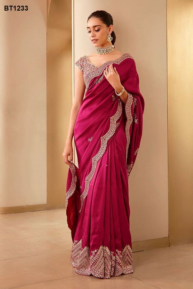 BT 1233 Pure Two Tone Vichitra Silk Embroidery Surat Saree Wholesale Market