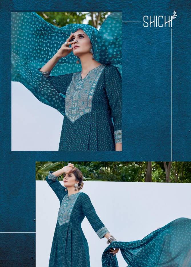 Shichi Kora Exclusive Festive Wear Heavy Muslin Kurti With Pant And Dupatta Readymade Collection