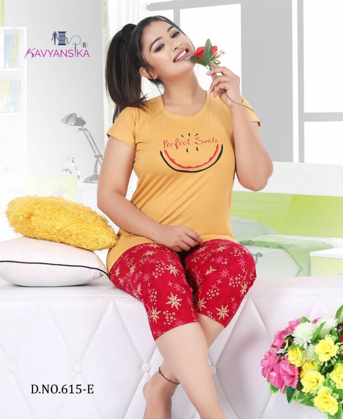 Kavyansika Capri Nightsuit 615 Latest Exclusive Comfortable Hosiery With Super Fine Stitching Cotton Short Printed Nightsuits Collection