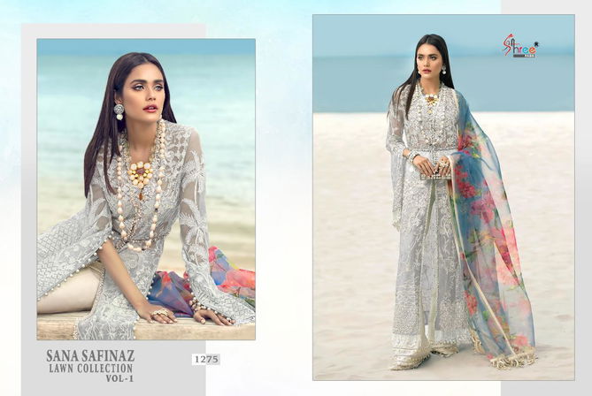 Shree Fab Sana Safinaz Lawn Collection Vol 1 Latest Heavy Designed Pakistani Salwar Suit Collection Butterfly Net With Heavy Embroidery Work And Chiffon Printed Dupatta