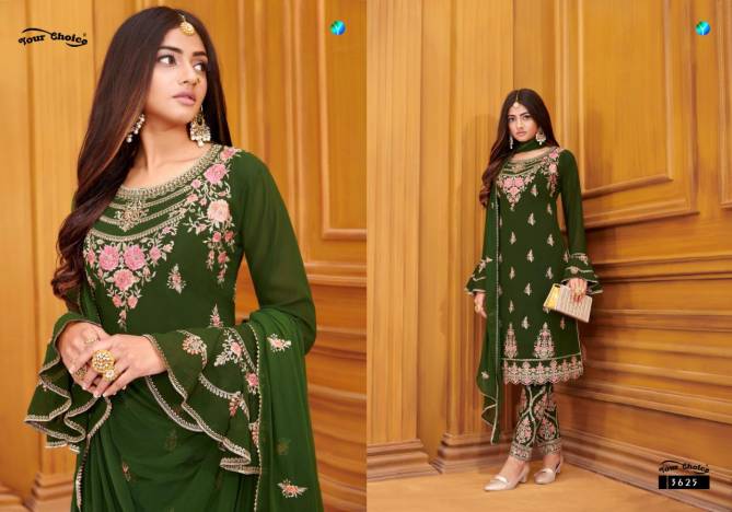 Y.C Shahnaz Ltaest Designer Wedding Wear Blooming Georgette Embroidery Work Top With Bottom With Najnin Dupatta Salwar Suits Collection