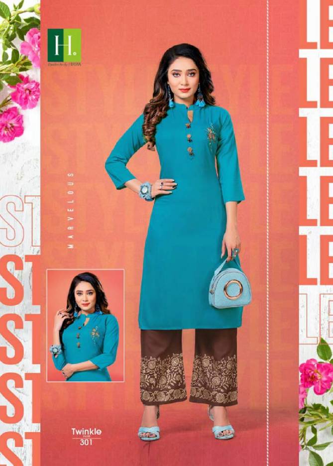 Hirwa Twinkle 3 Latest Fancy Designer Rayon Gold Print Kurti With Bottom Collection
