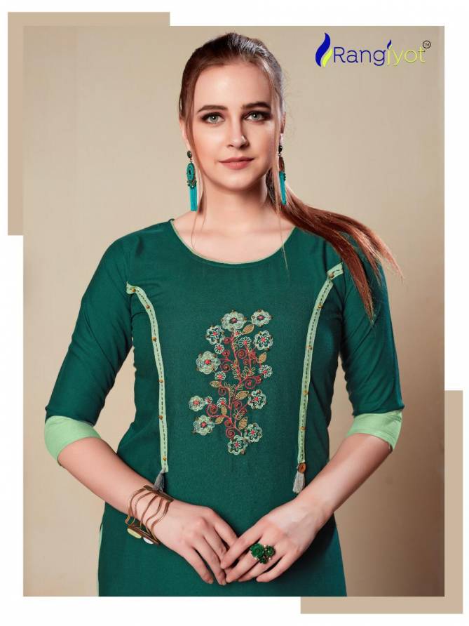 RANGJYOT MORIE VOL-1 Latest fancy Ethnic Wear Heavy rayon With embroidery work Kurtis Collection