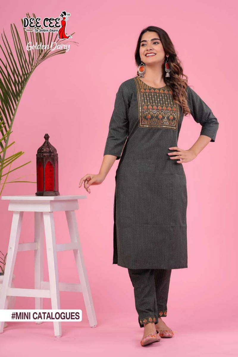 Golden Dairy By Deecee Cotton Embroidery Kurti With Bottom Dupatta