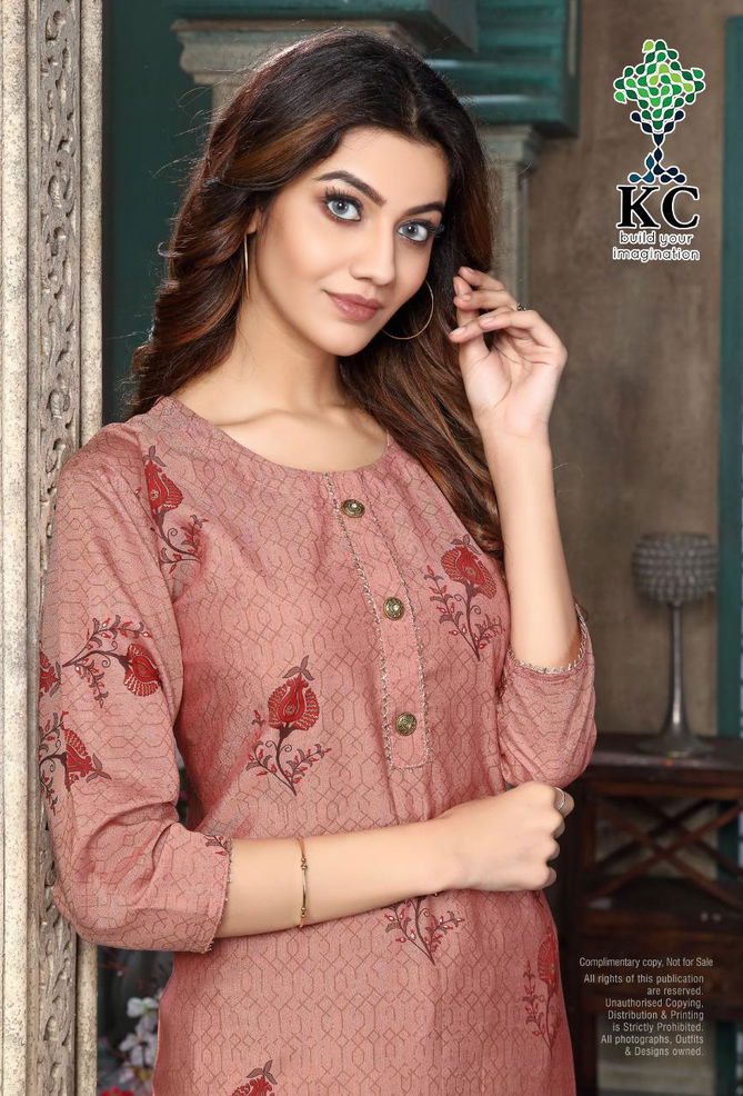 Kc Inspire Latest Designer Party Wear Printed Rayon Kurti With Bottom Collection