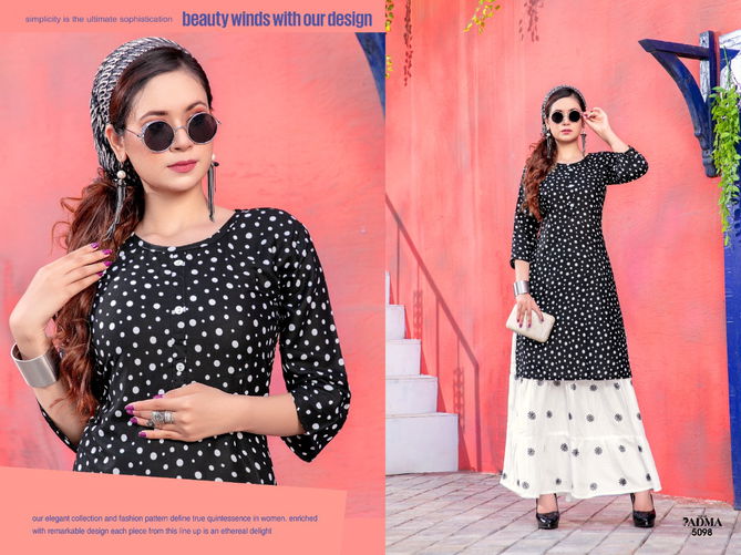 Padma 6 Fancy Festive Wear Rayon Printed Designer Kurtis With Skirt Collection
