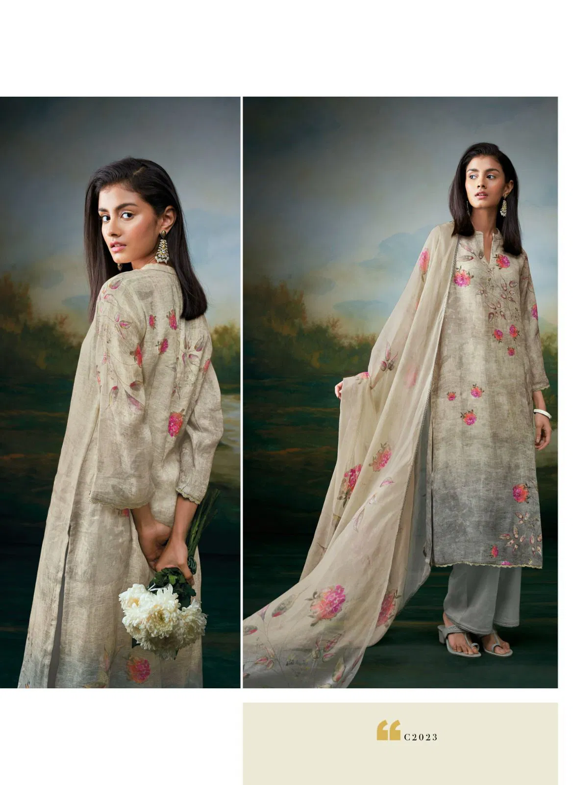 Aanvi by Ganga Cotton Linen Printed Embroidered Salwar Suit Orders In India