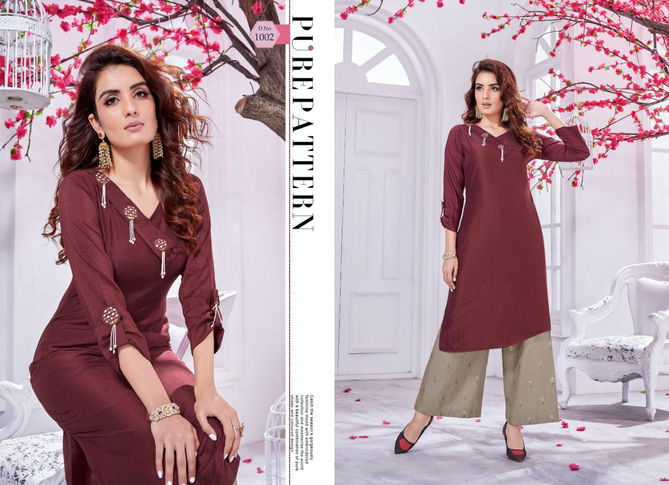 Selesta Innaya 2 Latest Designer Ethnic Wear Chenon silk self Buti with cotton lining Kurtis With Bottom Collection
