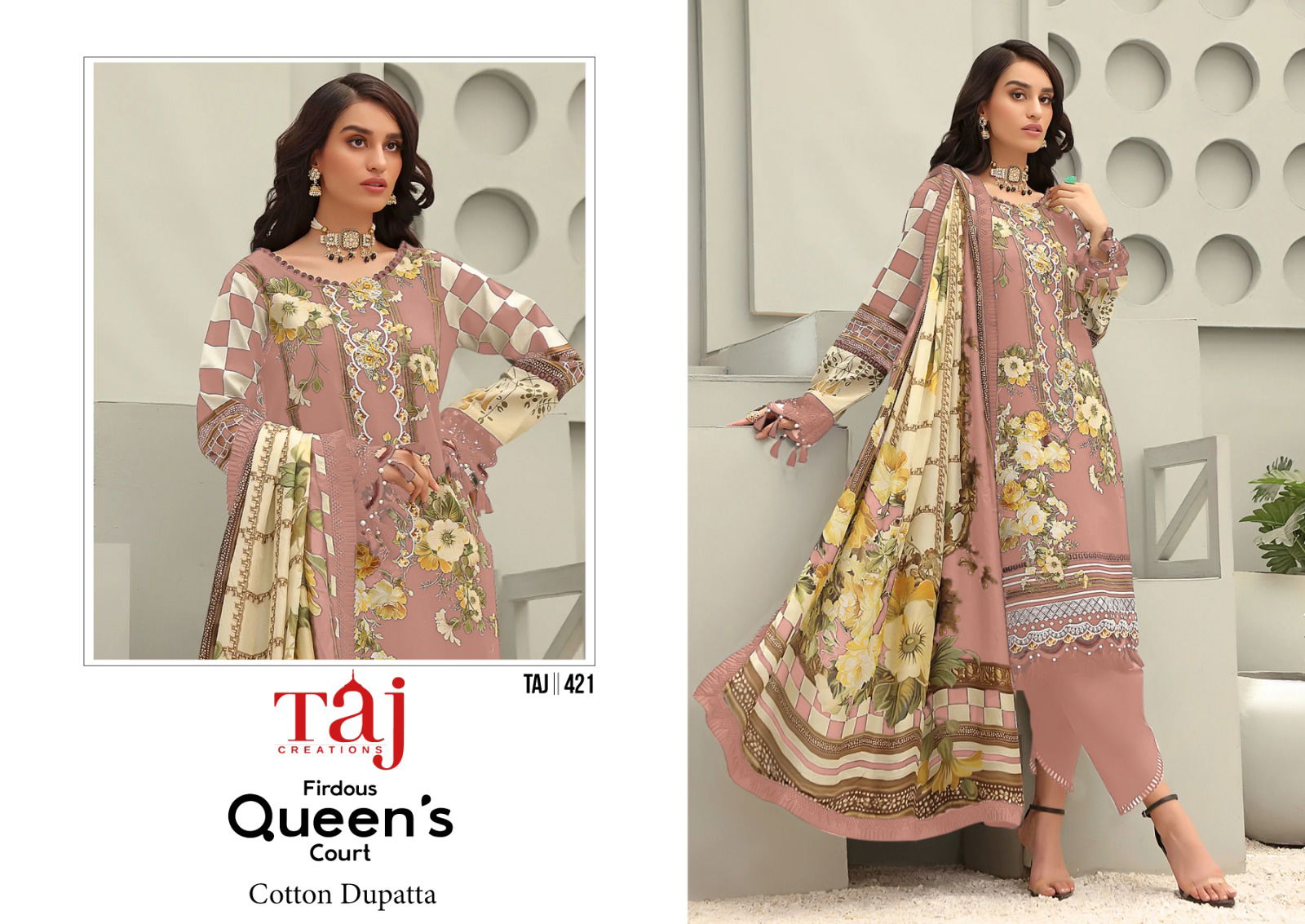 Taj 420 And 421 Cotton Pakistani Suits Wholesale Market In Surat With Price
