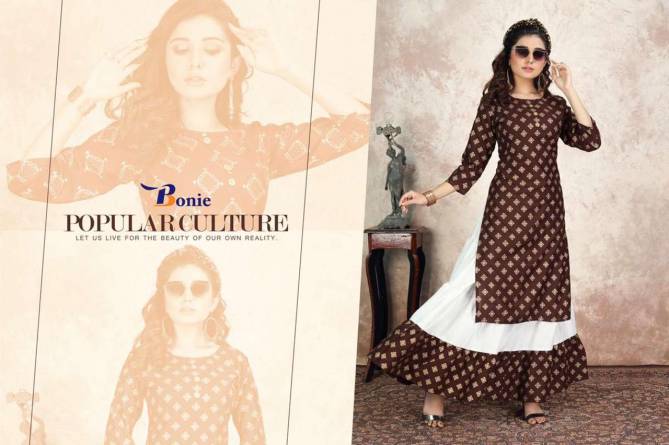 Bonie Cocktail Fancy Festive Wear Rayon Printed Kurti With Skirt Collection
