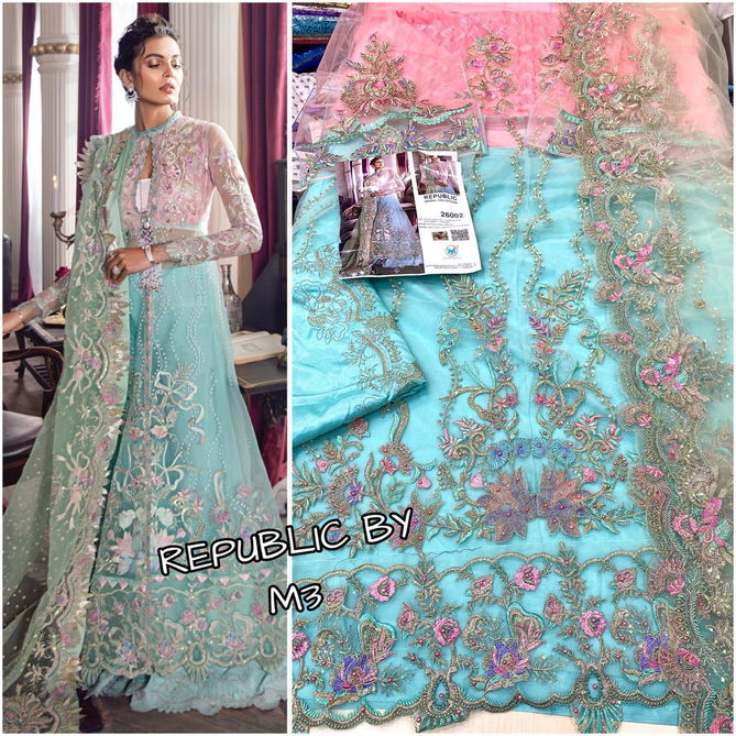 M3 Republic Bridal Coll Premium Fancy Festive Wear Heavy Net Butterfly Net Embroidered Salwar Suit Collection
