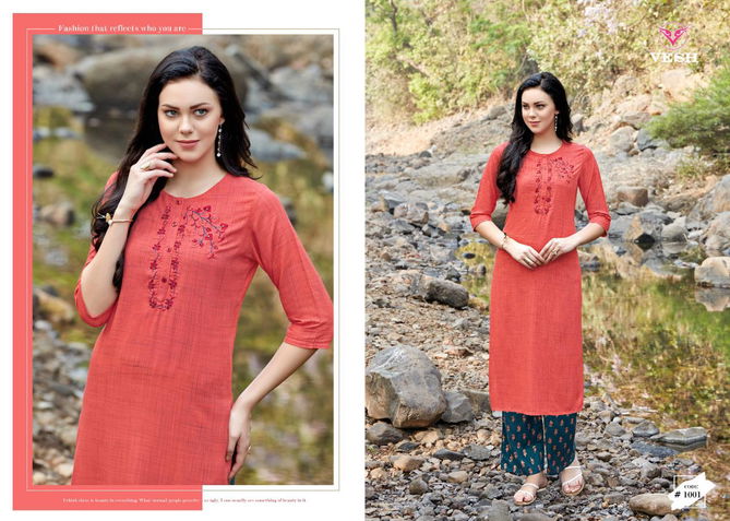 Vesh Saheli Latest Fancy Designer Casual Wear Rayon Worked  Kurtis With Bottom Collection
