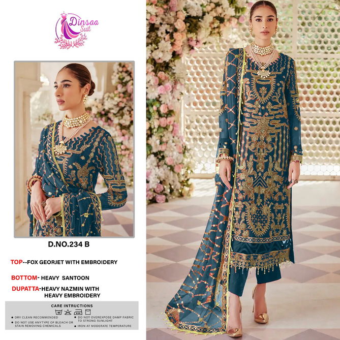 Dinsaa 234 Georgette Pakistani Suits Wholesale Market In Surat With Price
