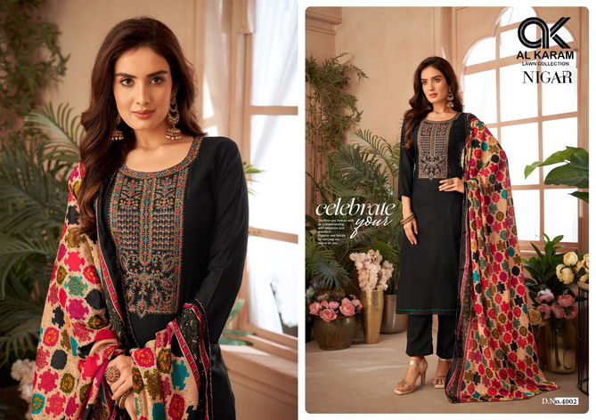 Al Karam Nigar Vol 4 Rayon Slub Embroidered Dress Material Orders In India