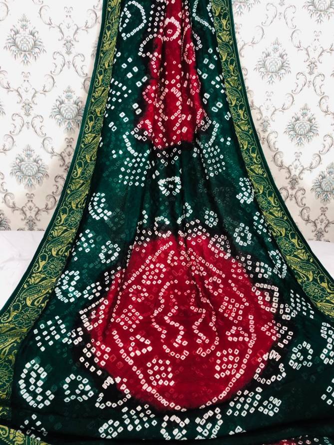 Flower Border Bandhej Casual Wear Art Silk Designer Saree Collection
