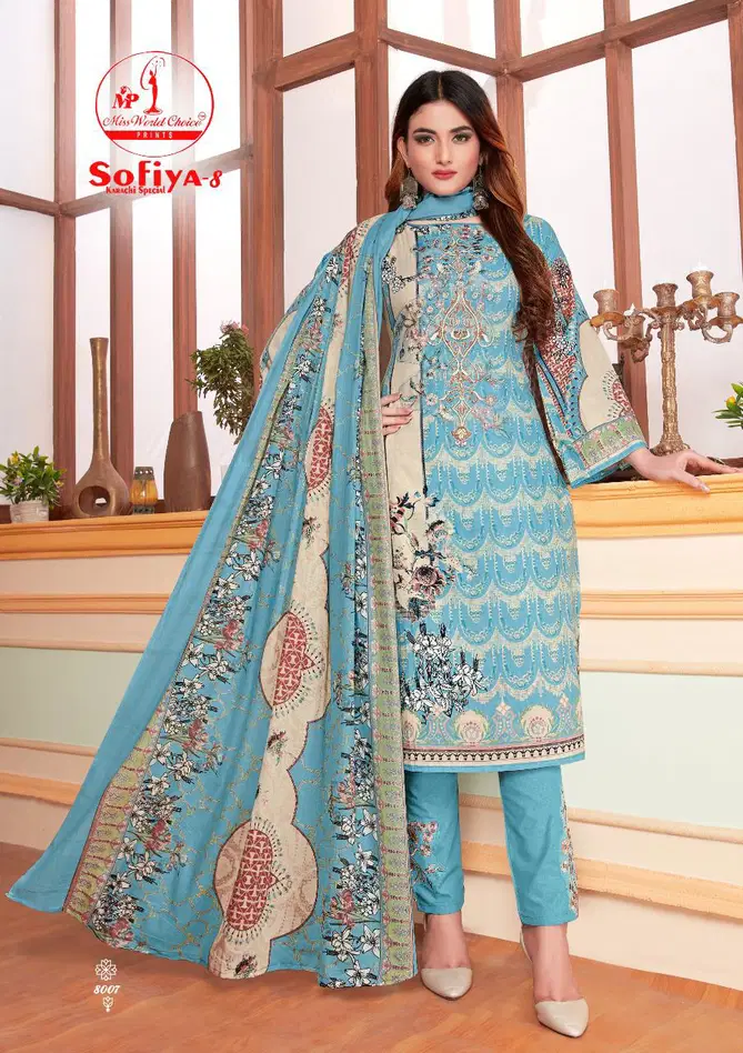 Miss World Choice Sofiya 8 Karachi Special Latest Casual Wear Pure Cotton Printed Dress Material Collection
