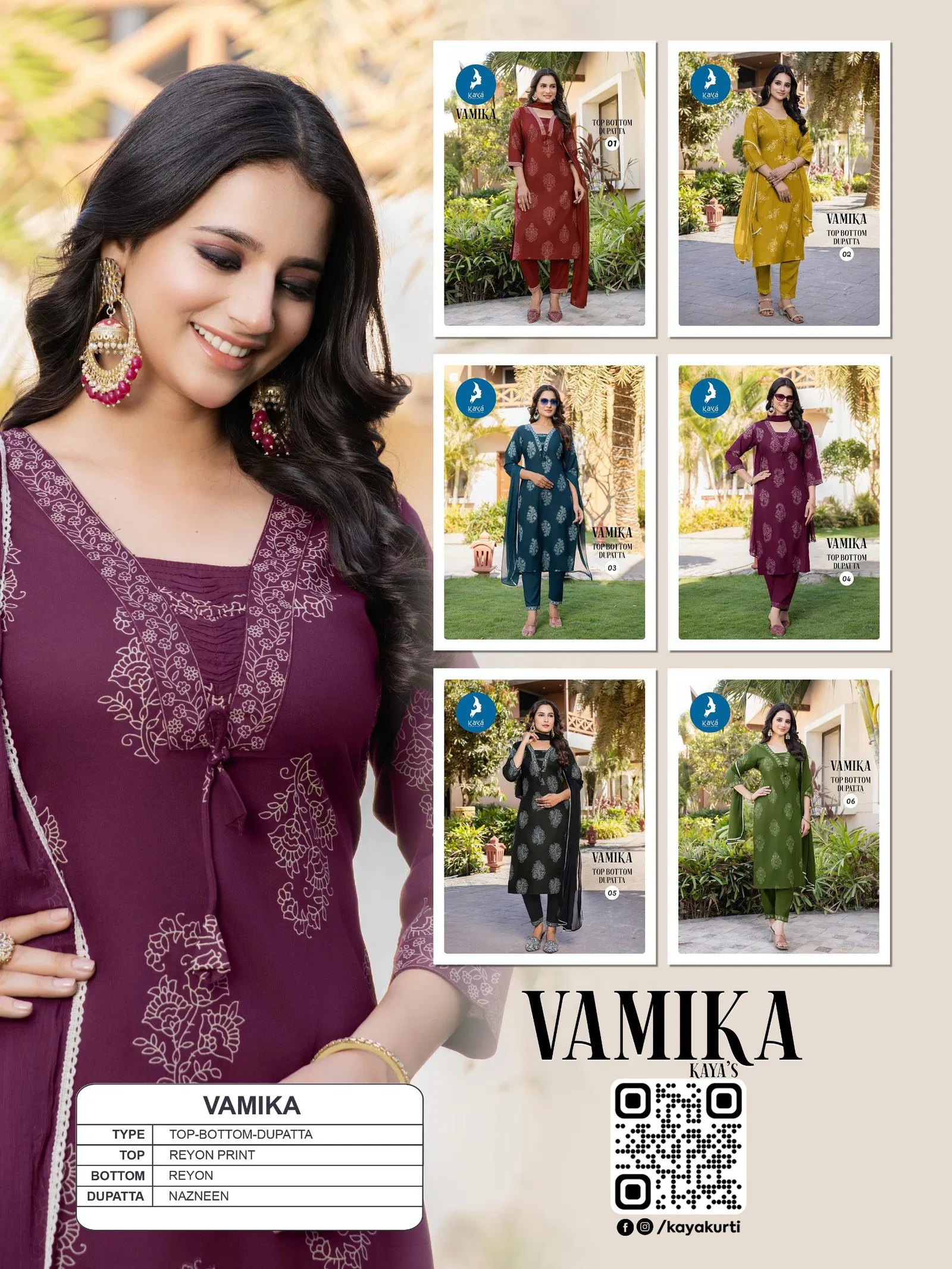 Vamika By Kaya Rayon Printed Kurti With Bottom Dupatta Orders In India