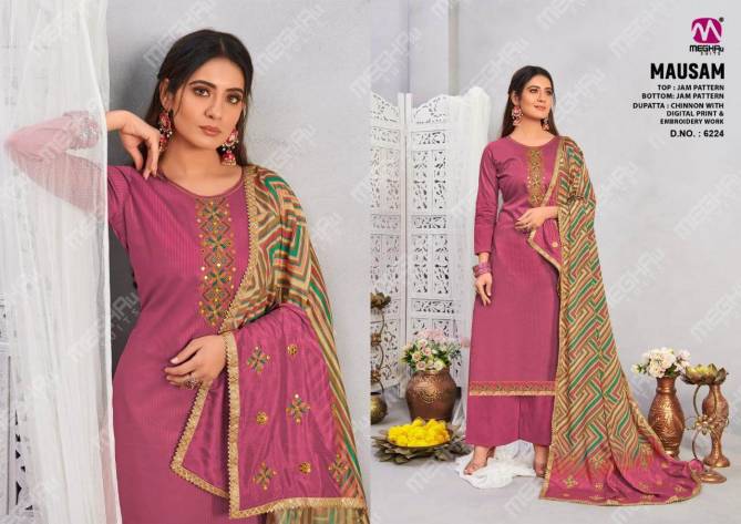 Meghali Mausam Latest Fancy Designer Casual Wear Jam Satin Embroidery Work Designer Dress Material Collection
