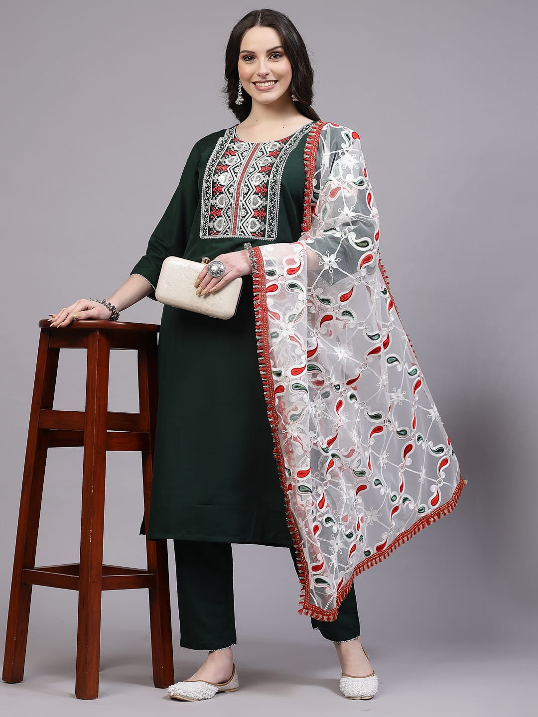 Shamal Viscose Reyon Embroidery Kurti With Bottom Dupatta Wholesale Shop In Surat