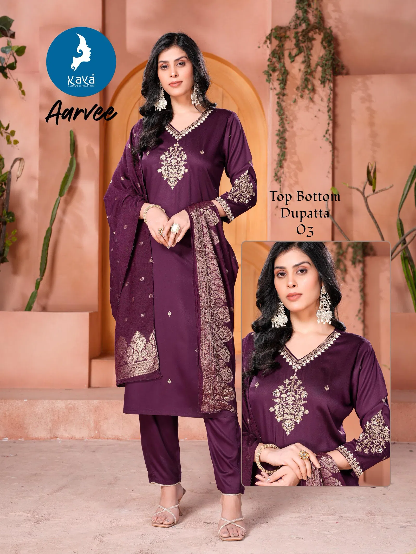 Aarvee By Kaya Gaji Silk Kurti With Bottom Dupatta Wholesalers In Delhi