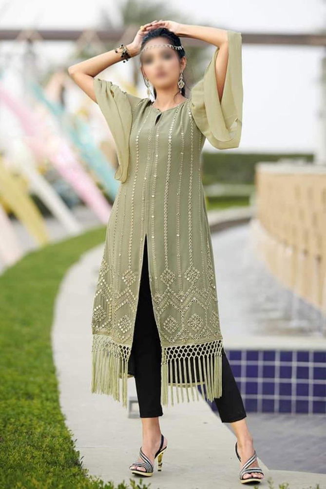 Hiba Studio LPC -24 Classy Metalic Collection Designer Tunic  with Beautiful  metalic embroidery  Embellished with handmade tassels paired with Designer Straight Cigarette pants