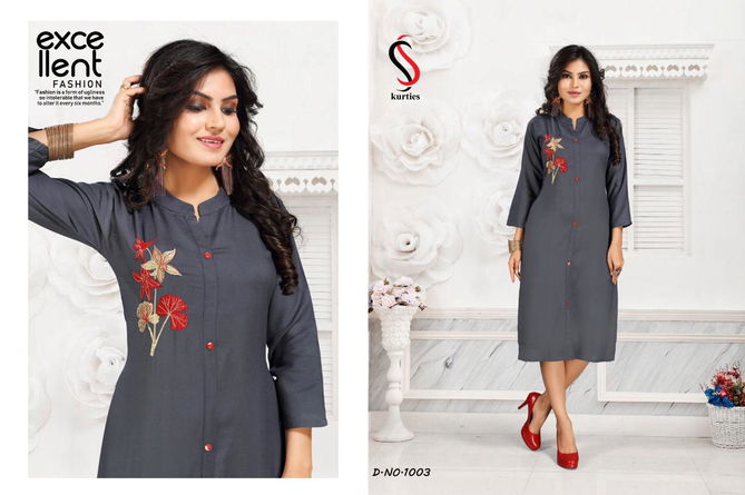 Ss Purvi 5 Latest Designer Heavy Rayon Casual Wear Embroidered Kurti Collection 