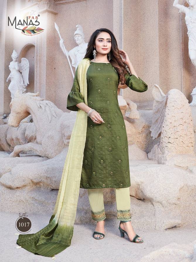 Manas Delight 3 Fancy Designer Heavy Casual Wear chinon silk With Inner With Embroidery work Readymade Salwar Suit Collection
