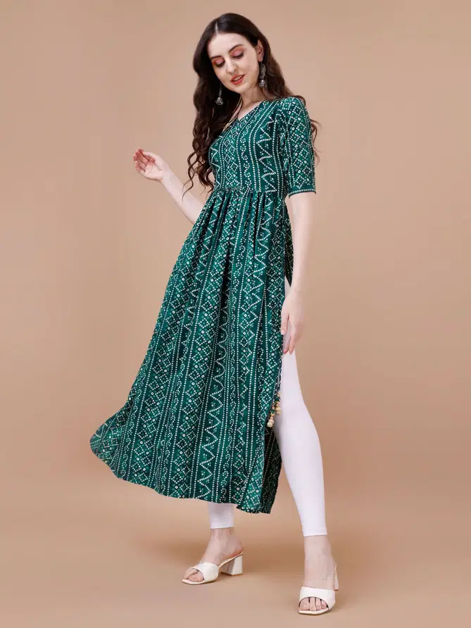 NSF Rayon Bandhani Designer Kurtis Wholesale Shop In Surat