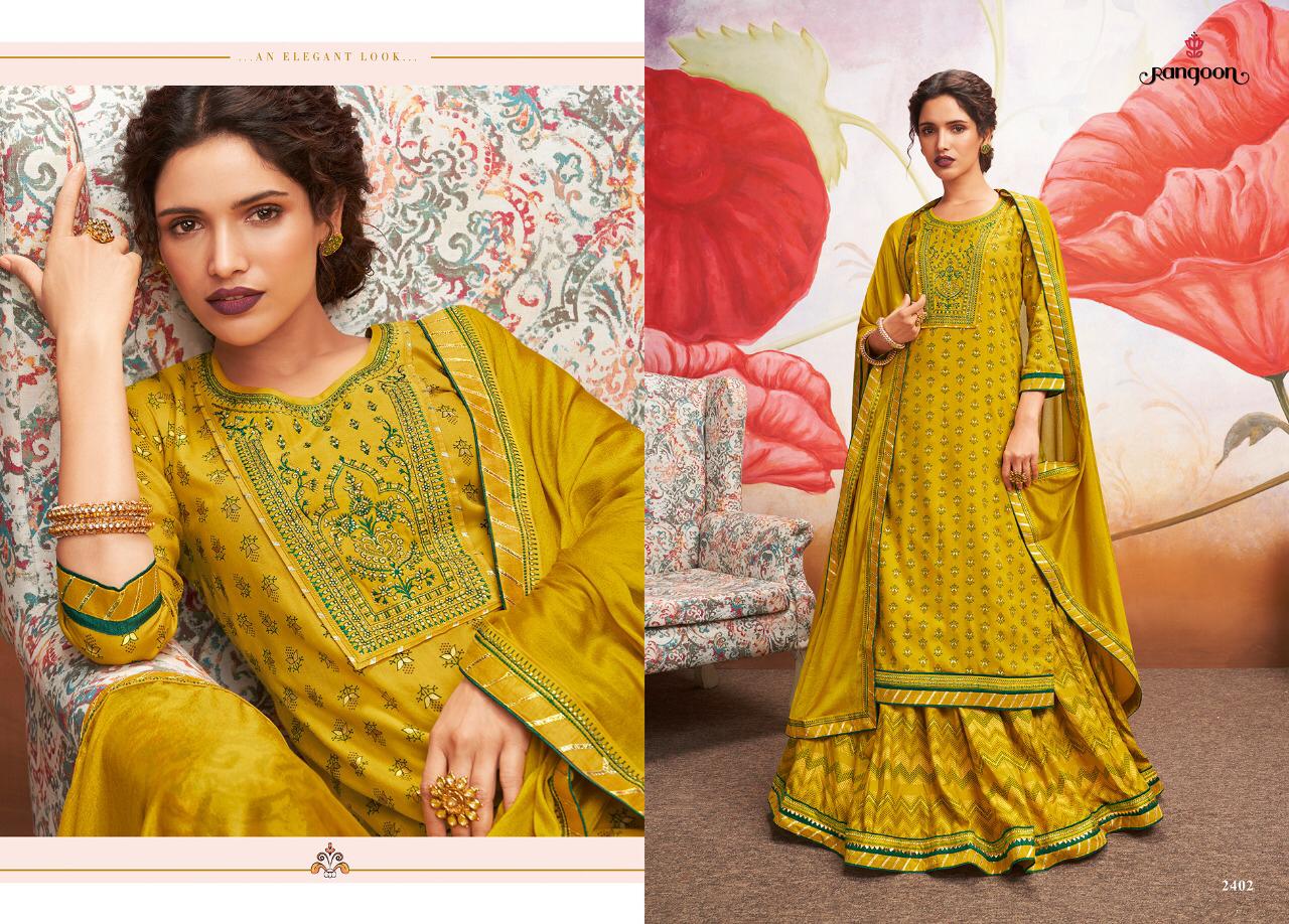 Rangoon Kessi Fabrics has launched Natraj Heavy Rayon with Print Work Top and Lehenga Collections