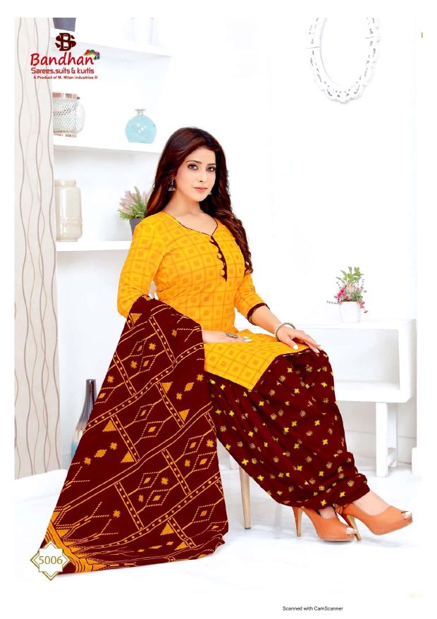 Bandhan Priyalaxmi 5 Latest Printed Casual Wear Pure Cotton Patiyala Suits Readymade Collection
