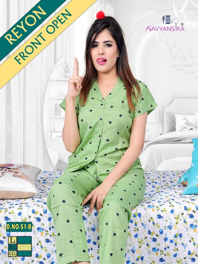 Kavyansika Rayon Night Wear Fully Readymade With Half Sleeves n Buttons Collar Style Comfortable Collection