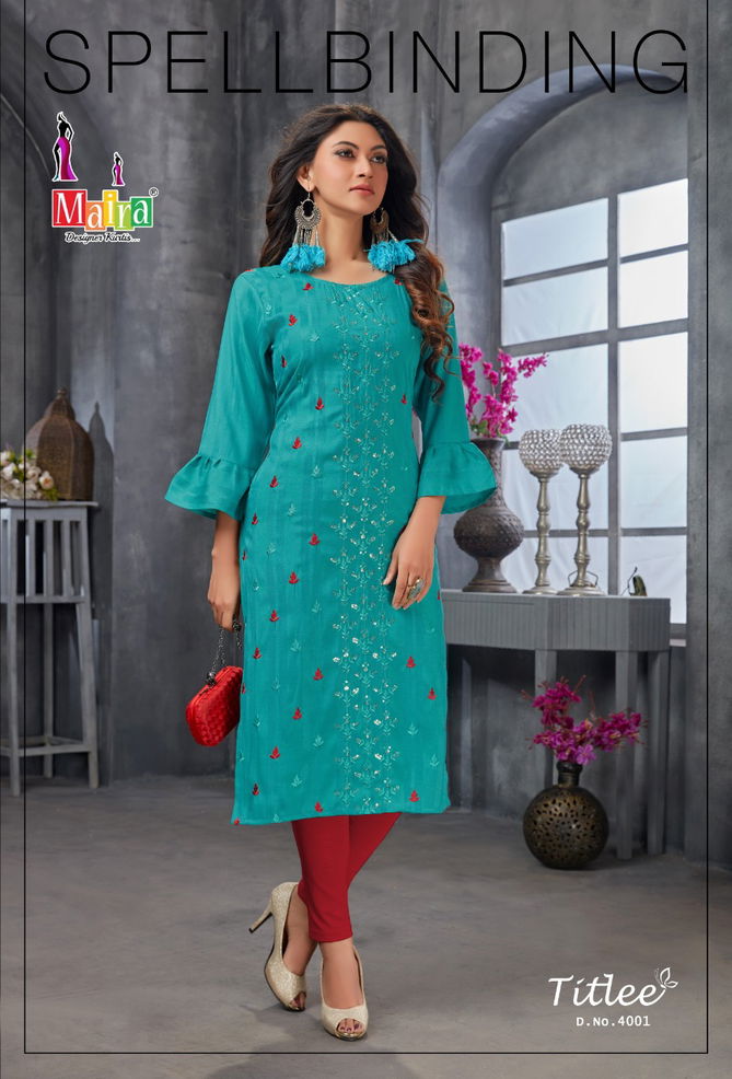 Maira Titlee 4 Heavy Party Wear Rayon Embroidery Kurti Collection