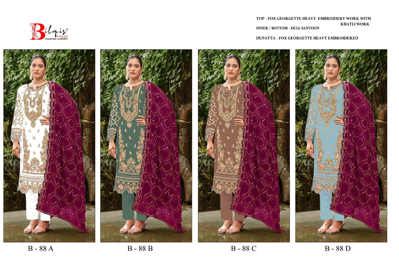 Bilqis B 88 A to D Wholesale Pakistani Suits Suppliers In Mumbai