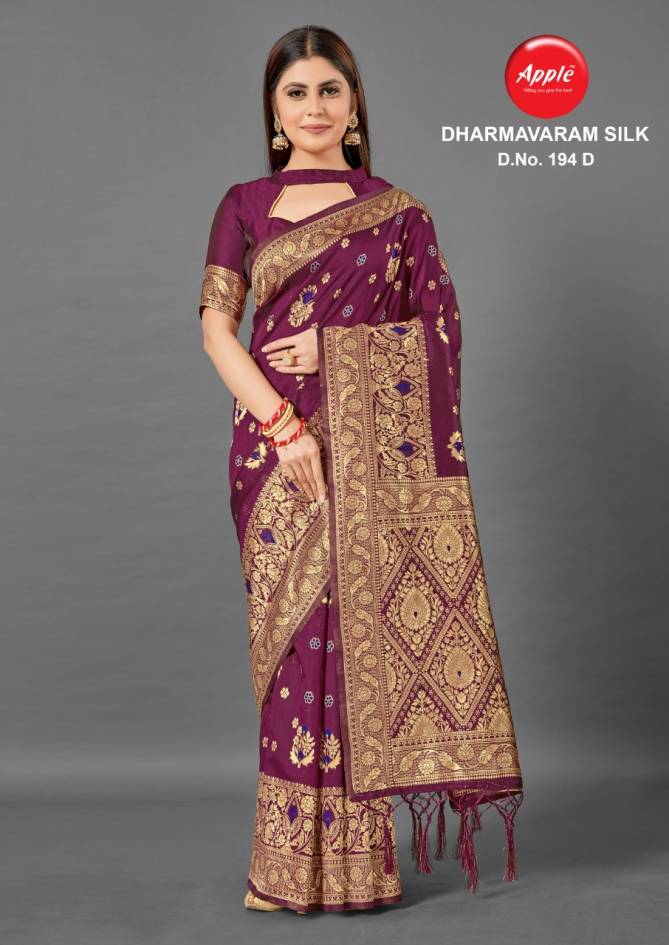 Apple Dharmavaram 194 Silk Festive Wear Woven Silk Designer Latest Saree Collection
