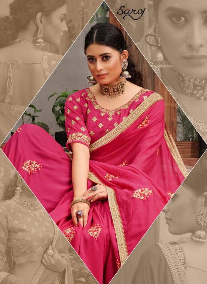 Saroj Rose Marry Festive Wear Designer Silk Heavy  Embroidery Saree Collection

