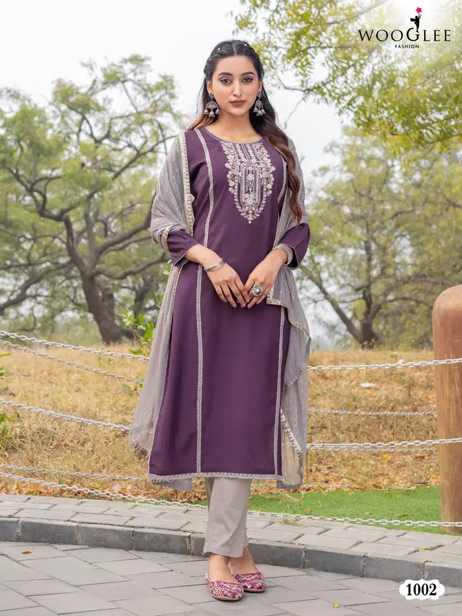 Moksha By Wooglee Viscose Silk Kurti With Bottom Dupatta Exporters In India