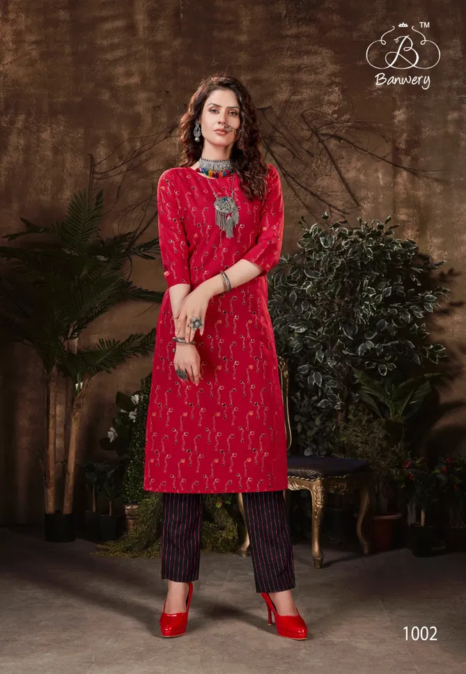 Banwery Bell Bottom Ethnic Wear Heavy Magic Slub with Guaranteed Foil Print in front and back Kurti With Bottom Collection