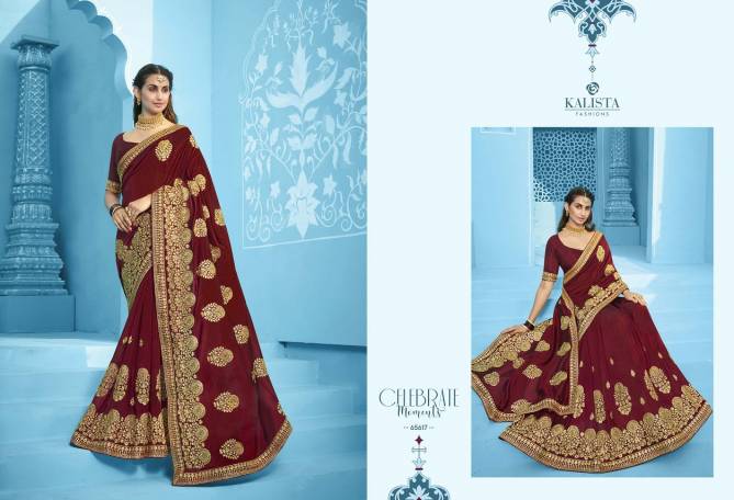 Kalista Simran Latest Fancy Designer Festive Wear Heavy Embroidery Worked Vichitra Silk Sarees Collection
