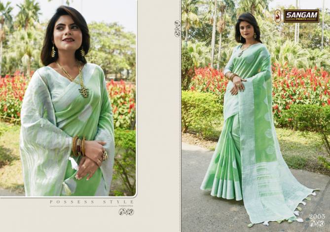 Sangam Pankhudi 3 Latest Fancy Casual Wear Linen Cotton Printed Sarees Collection
