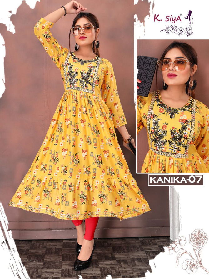 K Siya Kanika Fancy Ethnic Wear Rayon Printed Anarakli Kurti Collection