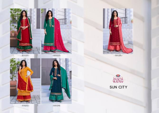 KESSI(PANCH RATNA) SUN CITY Fancy Heavy Festive Wear Jam Silk Top And Chinon Dupatta Embroidered Salwar Suit Collection
