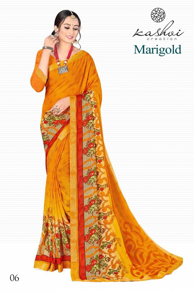 Kashvi Marigold Designer Regular Casual Wear Chiffon Printed Saree Collection
