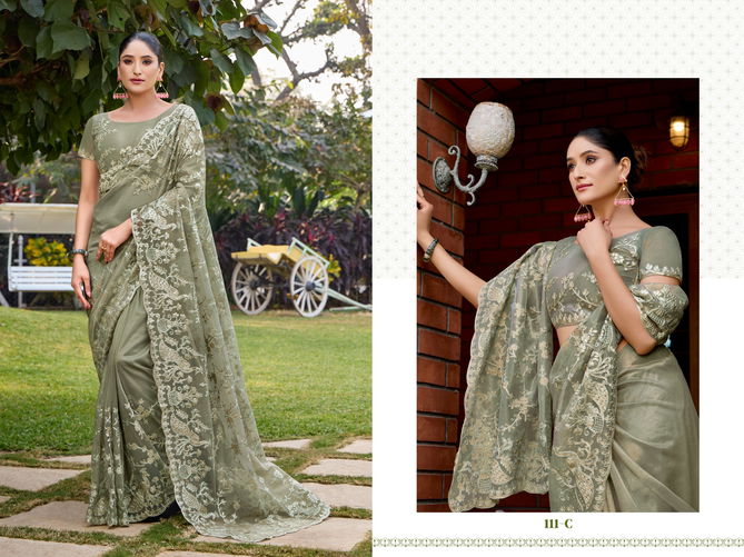 111 A To 111 C Durga fashion Twill Net Designer Party Wear Saree Wholesale Online