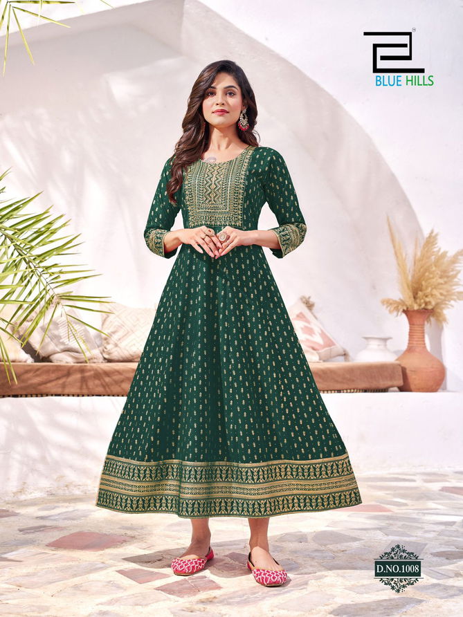 Yashika By Blue Hills Rayon Embroidered Anarkali Long Kurti Suppliers In India