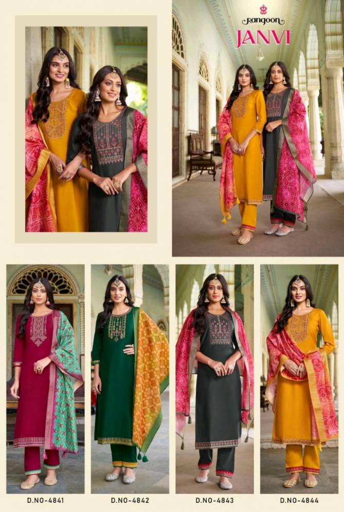 Janvi By Rangoon 4841 To 4844 Embroidery Designer Readymade Suits